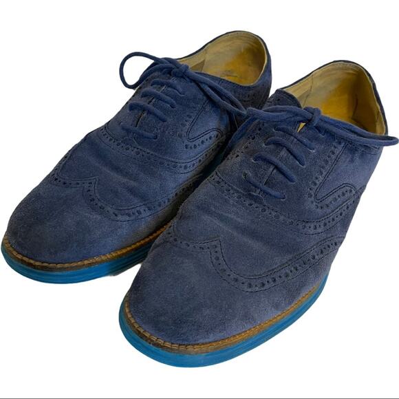 Cole Haan Grande OS Blue Suede Oxfords Men Shoes 9 M - Picture 1 of 7
